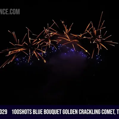 100Shots Blue Bouquet Golden Crackling Comet, Time Rain Palm Tree