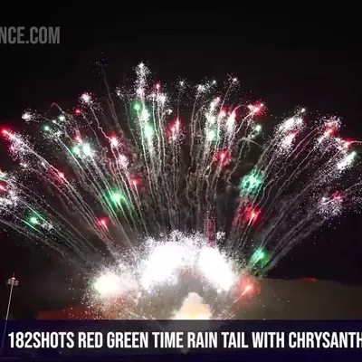 182Shots red green time rain tail with chrysanthemum bouquet / 10Seconds